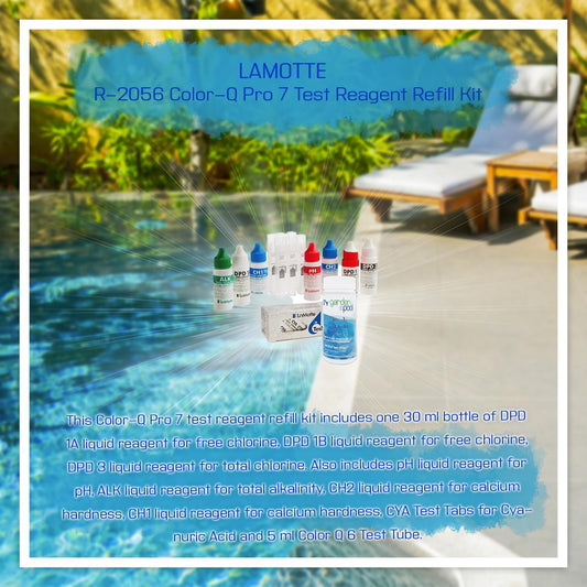 Lamotte R-2056 Color-Q Pro 7 Test Reagent Refill Kit with My Garden Pool 100 Test Strip - Maintain Crystal-Clear Pools - Accurate & Reliable Water Quality Testing for Pools & Spas!
