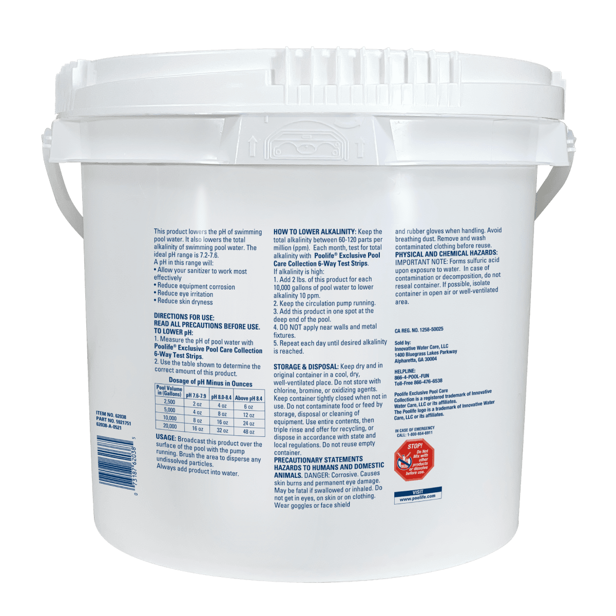 Poolife pH Minus 6 lb – Fast-Dissolving pH Reducer for Pools – Prevents Scaling & Cloudiness – Includes 2 Scum Socks and 7-in-1 Test Strips