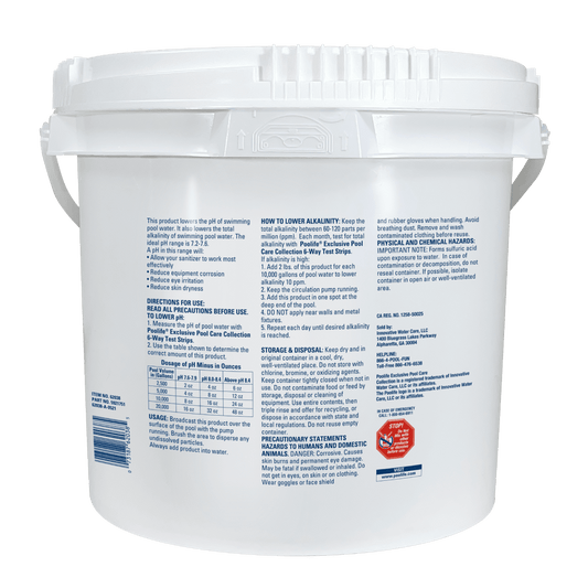 Poolife pH Minus 6 lb – Fast-Dissolving pH Reducer for Pools – Prevents Scaling & Cloudiness – Includes 2 Scum Socks and 7-in-1 Test Strips