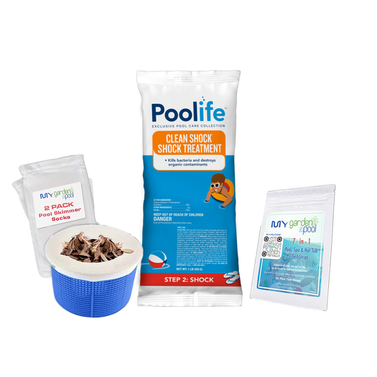 Poolife Clean Shock 1 lb – Quick-Dissolving Oxidizer for Crystal Clear Water – Ideal for Weekly Shocking – Includes 2 Scum Socks and 7-in-1 Test Strips