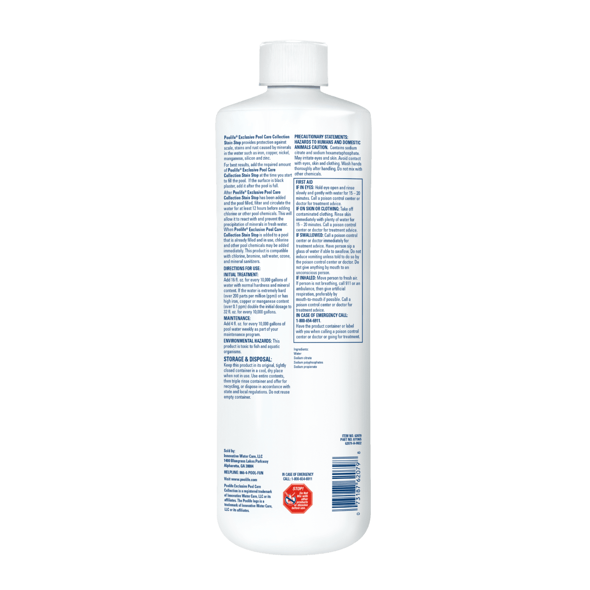 Poolife Stain Stop 32 fl oz – Protects Against Metal & Scale Stains – Ideal for Weekly Use – Includes Test Strips and 2 Scum Socks