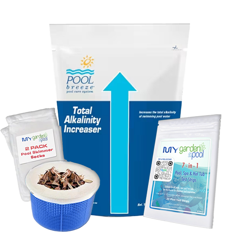 Pool Breeze Total Alkalinity Increaser – 10 lb Bag – Balances pH & Water Chemistry – Includes Scum Socks & Test Strips