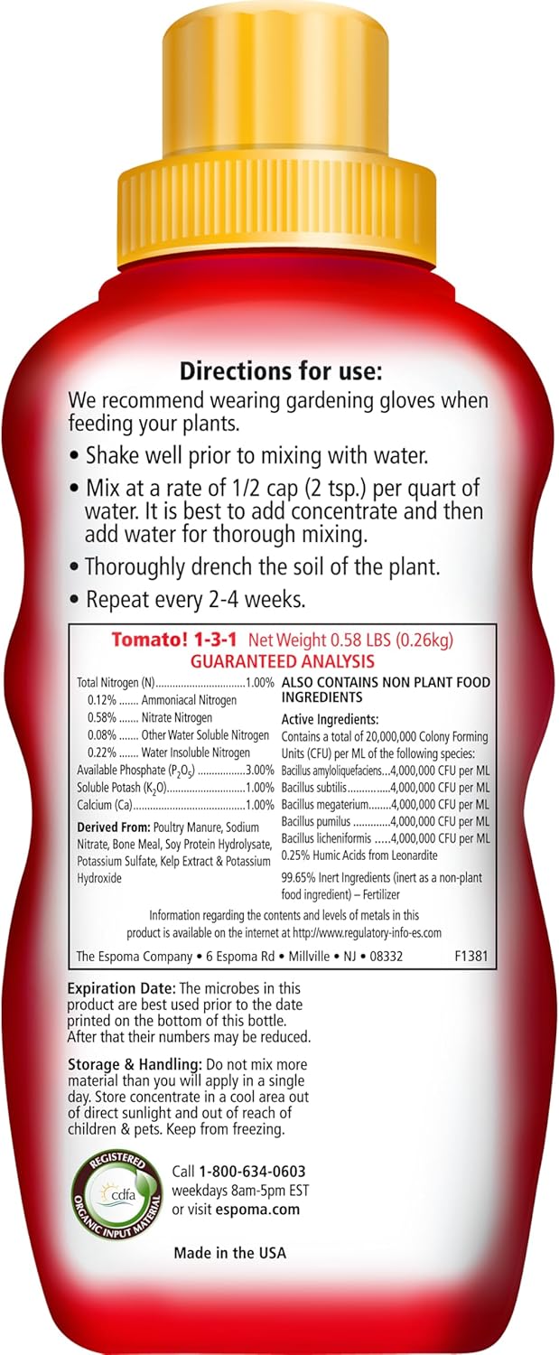 Tomato! 8 oz – Espoma Organic Liquid Tomato Fertilizer – Includes My Garden Pool Claw Gloves & Soil pH Test Strips