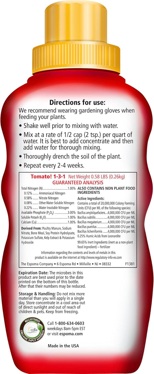 Tomato! 8 oz – Espoma Organic Liquid Tomato Fertilizer – Includes My Garden Pool Claw Gloves & Soil pH Test Strips