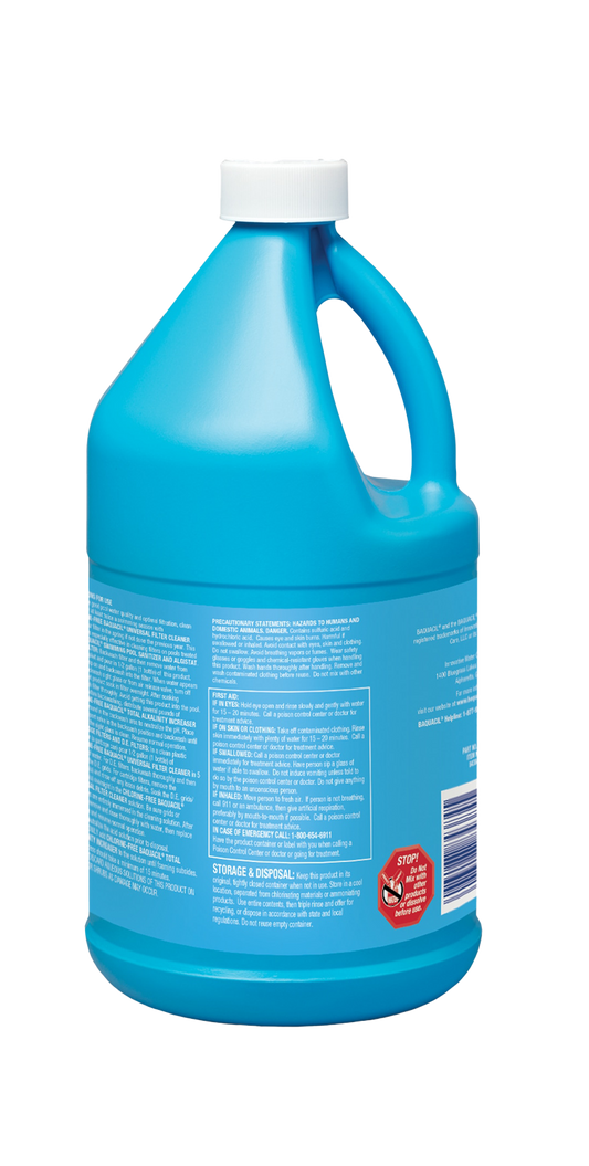 BAQUACIL Universal Filter Cleaner 64 fl oz – Deep Cleaning Solution for Sand, DE & Cartridge Filters – Restores Flow & Efficiency – Includes Test Strips & Scum Socks