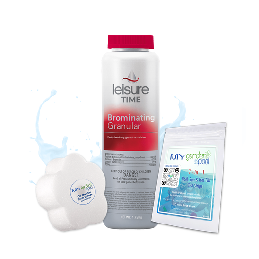 Leisure Time Brominating Granular 2 lbs – Fast-Acting Spa Sanitizer – Easy Water Balance – Includes Scum Sponge and 7-in-1 Test Strips