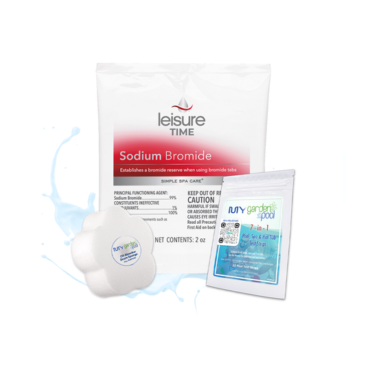 Leisure Time Sodium Bromide 2 oz Pouch, 6 ct. – Spa & Hot Tub Startup Boost – Fast Water Preparation – Includes Scum Sponge and 7-in-1 Test Strips