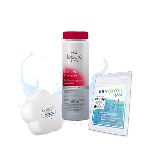 Leisure Time Sodium Bromide 1 lb – Spa & Hot Tub Startup Enhancer – Quick Dissolving Formula – Includes Scum Sponge and 7-in-1 Test Strips