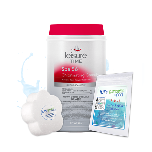 Leisure Time Spa 56 Chlorinating Granules 5 LBS – Fast-Acting Spa Sanitizer – Crystal Clear Water – Includes Scum Sponge and 7-in-1 Test Strips