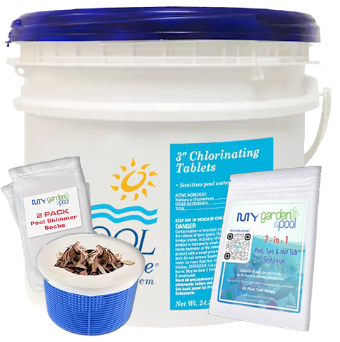 Pool Breeze 3" Chlorine Tablets – 24.5 lb Pail – Long-Lasting Sanitizer – Includes Scum Socks & Test Strips