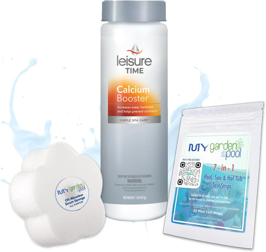 Leisure Time Calcium Booster 1 lb – Prevents Spa Water Corrosion – Protects Spa Surfaces – Includes Scum Sponge and 7-in-1 Test Strips