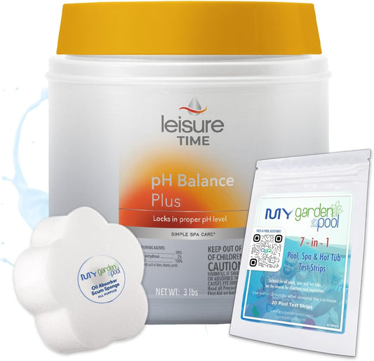 Leisure Time pH Balance Plus – Maintains Perfect Spa pH – Protects Spa Equipment – Includes Scum Sponge and 7-in-1 Test Strips