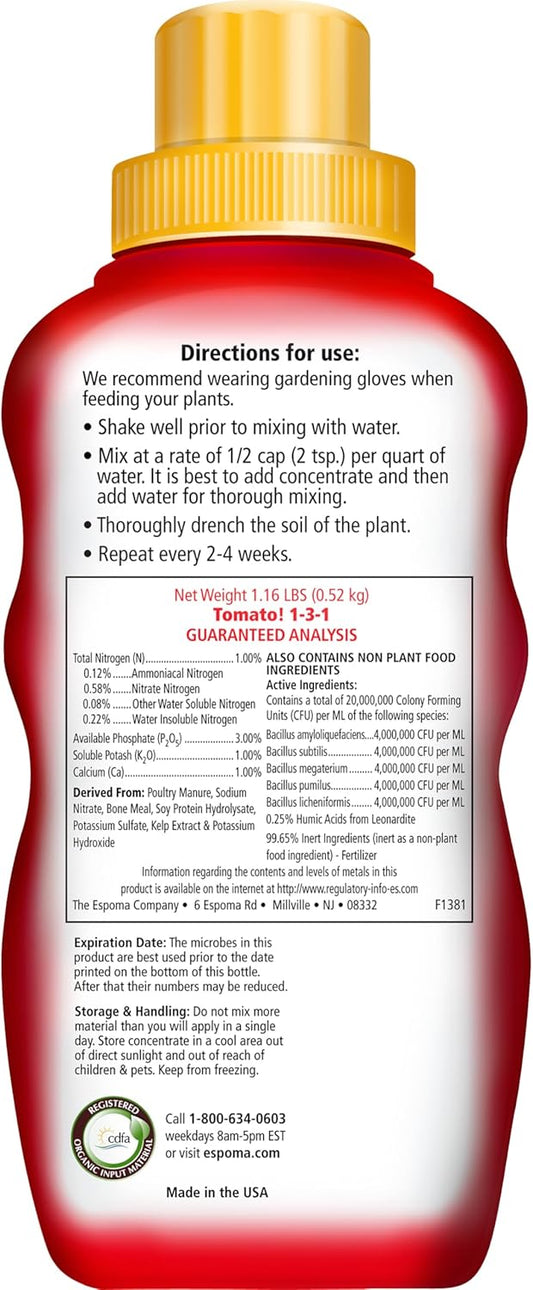 Tomato! 16 oz – Espoma Organic Liquid Tomato Plant Food – Includes My Garden Pool Claw Gloves & Soil pH Test Strips