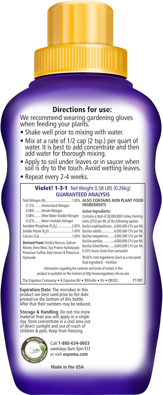 Violet! 8 oz – Espoma Organic African Violet Fertilizer – Includes My Garden Pool Claw Gloves & Soil pH Test Strips