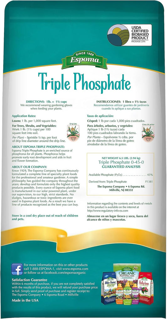 Espoma Triple Phosphate 6.5 lb – High-Phosphorus Fertilizer for Vigorous Root Growth – Includes Claw Gloves & Soil pH Test Kit