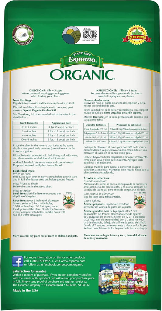 Espoma Tree-tone 4 lb – Tree Fertilizer for All Varieties + Bonus pH Test Strips & Claw Gloves