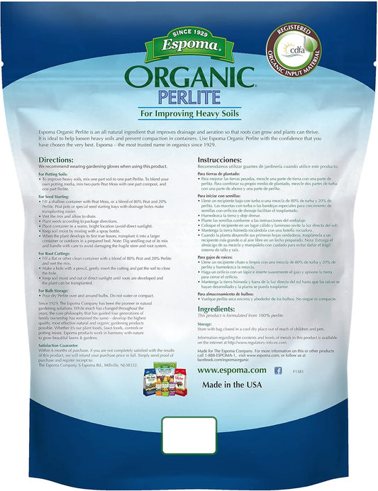 Espoma Organic Perlite 8 qt – Premium Soil Aerator – Bonus Gloves & Soil pH Test Kit