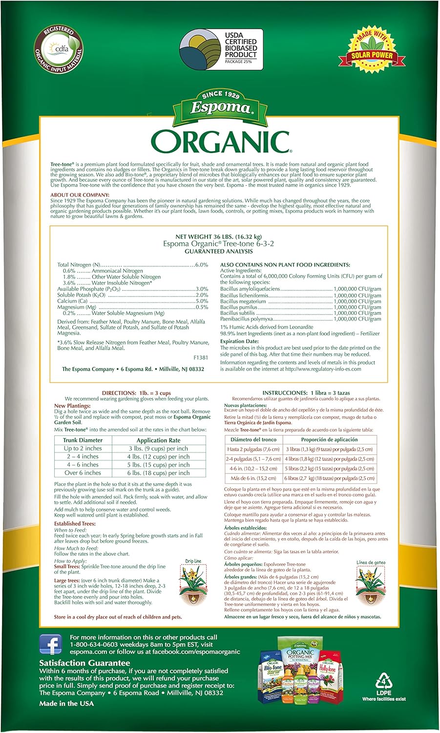 Espoma Tree-tone 36 lb – All-Natural Tree Fertilizer + Free Claw Gloves & Soil pH Test Kit