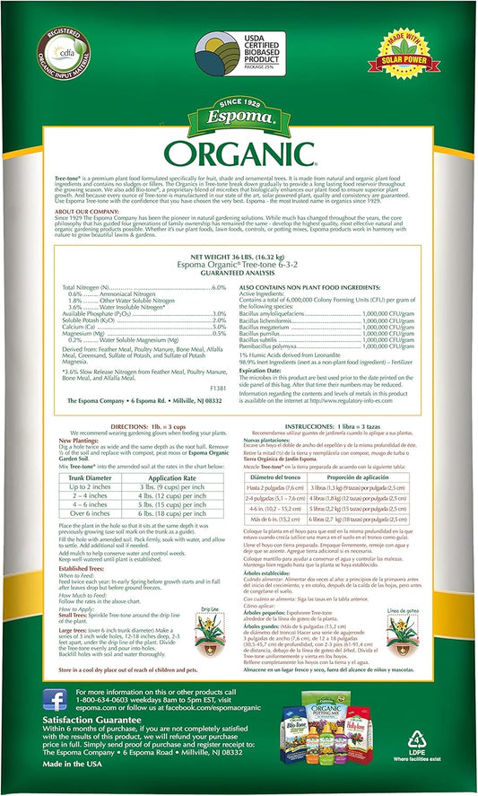 Espoma Tree-tone 36 lb – All-Natural Tree Fertilizer + Free Claw Gloves & Soil pH Test Kit