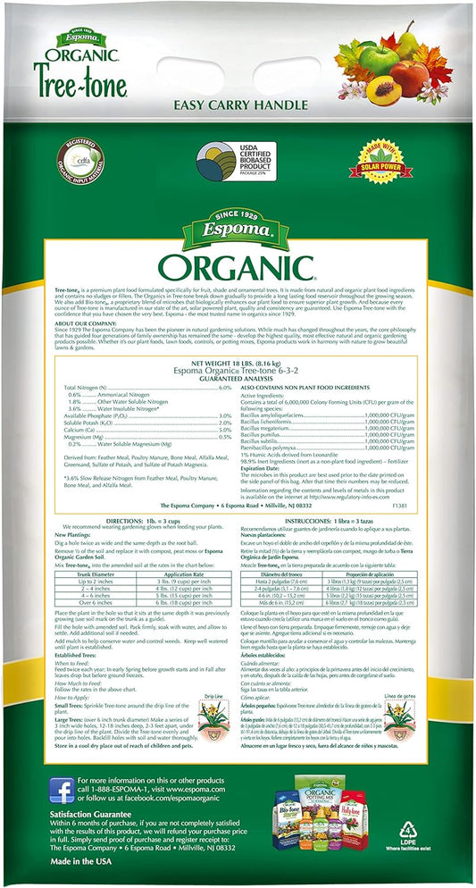Espoma Tree-tone 18 lb – Natural Tree Fertilizer + Free Soil pH Test & Claw Gloves