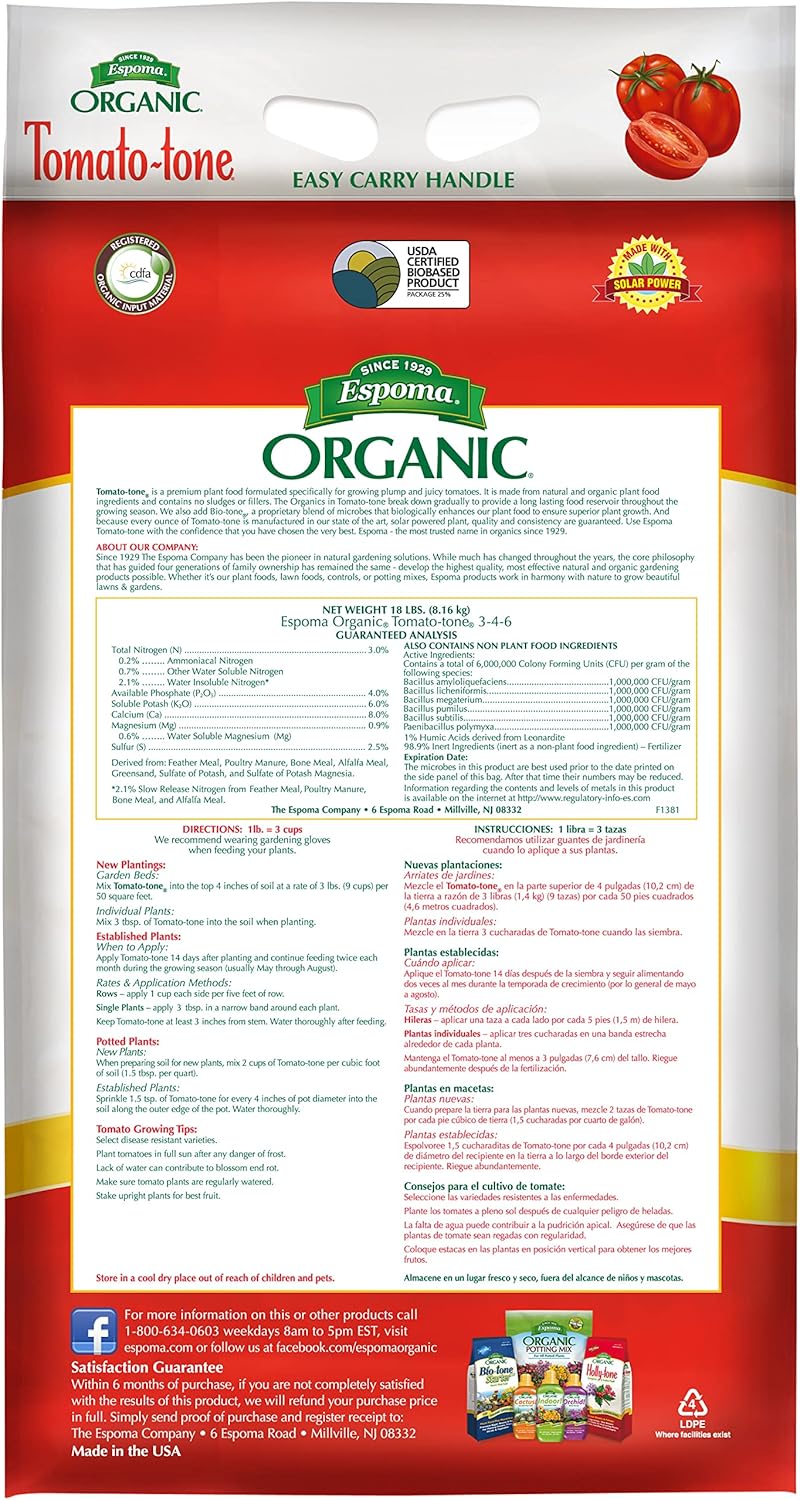 Espoma Tomato-tone 8 lb – Organic Tomato & Pepper Fertilizer + Free Claw Gloves & Soil pH Test Kit