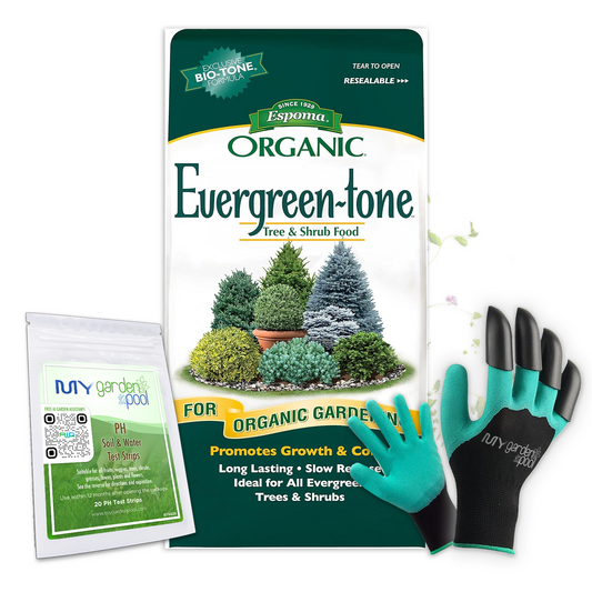 Espoma Evergreen-tone 8 lb – Organic Fertilizer for Conifers & Shrubs + Free Claw Gloves & Soil pH Test Kit