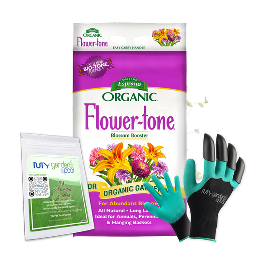 Espoma Flower-tone 18 lb – Bloom Booster Fertilizer + Free Claw Gloves & pH Test Kit