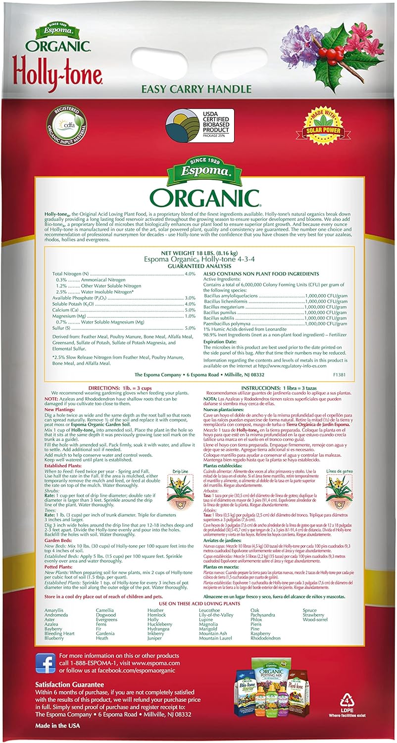 Espoma Holly-tone 18 lb – For Acid-Loving Plants + Free Claw Gloves & pH Test Kit