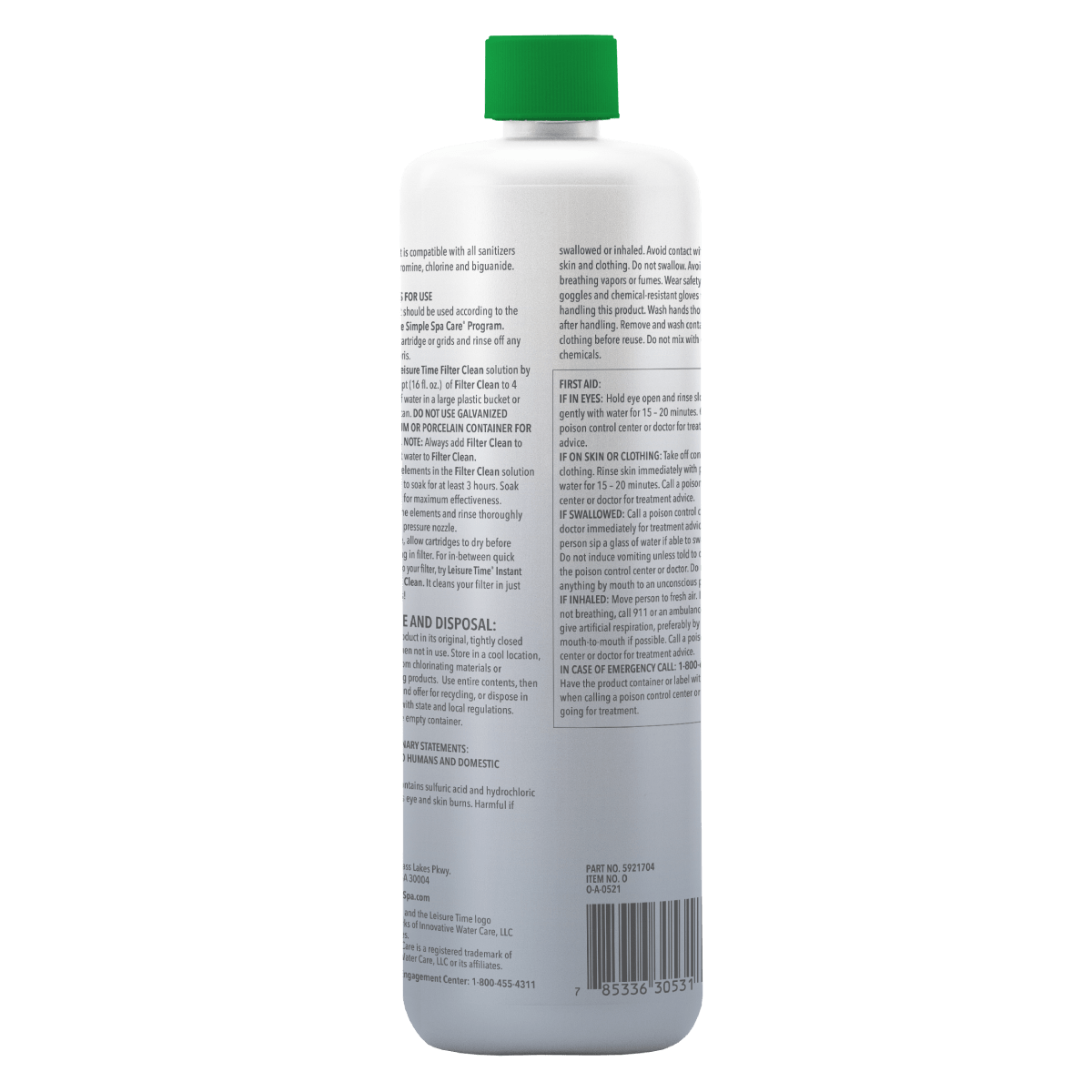 Leisure Time Filter Clean 32 fl oz – Removes Spa Filter Deposits – Improves Water Flow – Includes Scum Sponge and 7-in-1 Test Strips