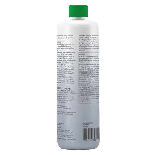 Leisure Time Filter Clean 32 fl oz – Removes Spa Filter Deposits – Improves Water Flow – Includes Scum Sponge and 7-in-1 Test Strips