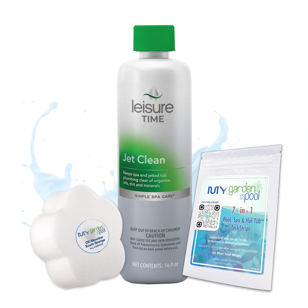 Leisure Time Jet Clean 16 fl oz – Deep Cleans Spa Jets and Plumbing – Easy System Maintenance – Includes Scum Sponge and 7-in-1 Test Strips