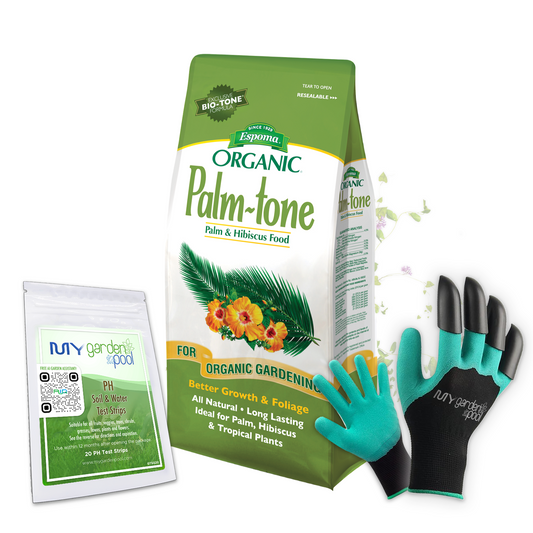 Palm-tone 4 lb – Espoma Organic Fertilizer for Palm Plants – with My Garden Pool Claw Gloves & Soil pH Test Strips
