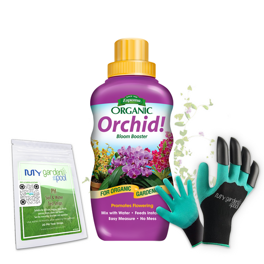 Orchid! 8 oz – Espoma Organic Orchid Fertilizer – Includes My Garden Pool Claw Gloves & Soil pH Test Strips