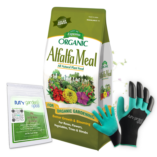 Espoma Alfalfa Meal 3 lb – Organic Plant Growth Stimulant – Soil Builder with Gloves & pH Strips Included