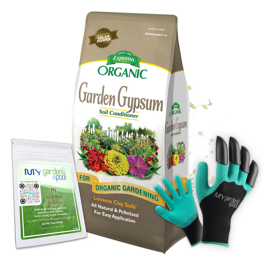 Espoma Garden Gypsum 6 lb – Organic Soil Conditioner for Clay Soil – Includes Claw Gloves & Soil pH Test Kit