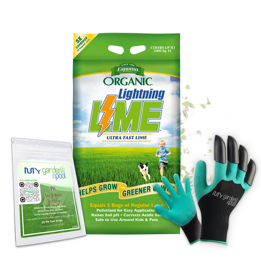 Espoma Lightning Lime 30 lb – Fast-Acting Calcium Lawn Supplement – Includes My Garden Pool Claw Gloves & Soil pH Test Strips