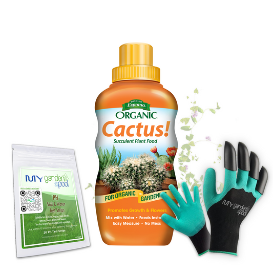 Cactus! 8 oz – Espoma Organic Cactus & Succulent Fertilizer – Includes My Garden Pool Claw Gloves & Soil pH Test Strips