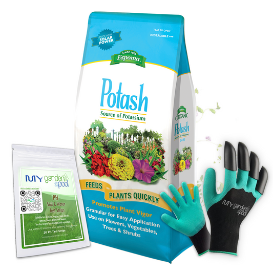 Espoma Potash 6 lb – Premium Potassium Fertilizer for Stronger Roots and Flowers – Includes Claw Gloves & Soil pH Test Kit