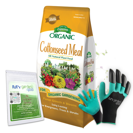 Espoma Cottonseed Meal 3.5 lb – Organic Acid-Loving Plant Fertilizer – Includes Claw Gloves & pH Soil Test Kit by My Garden Pool