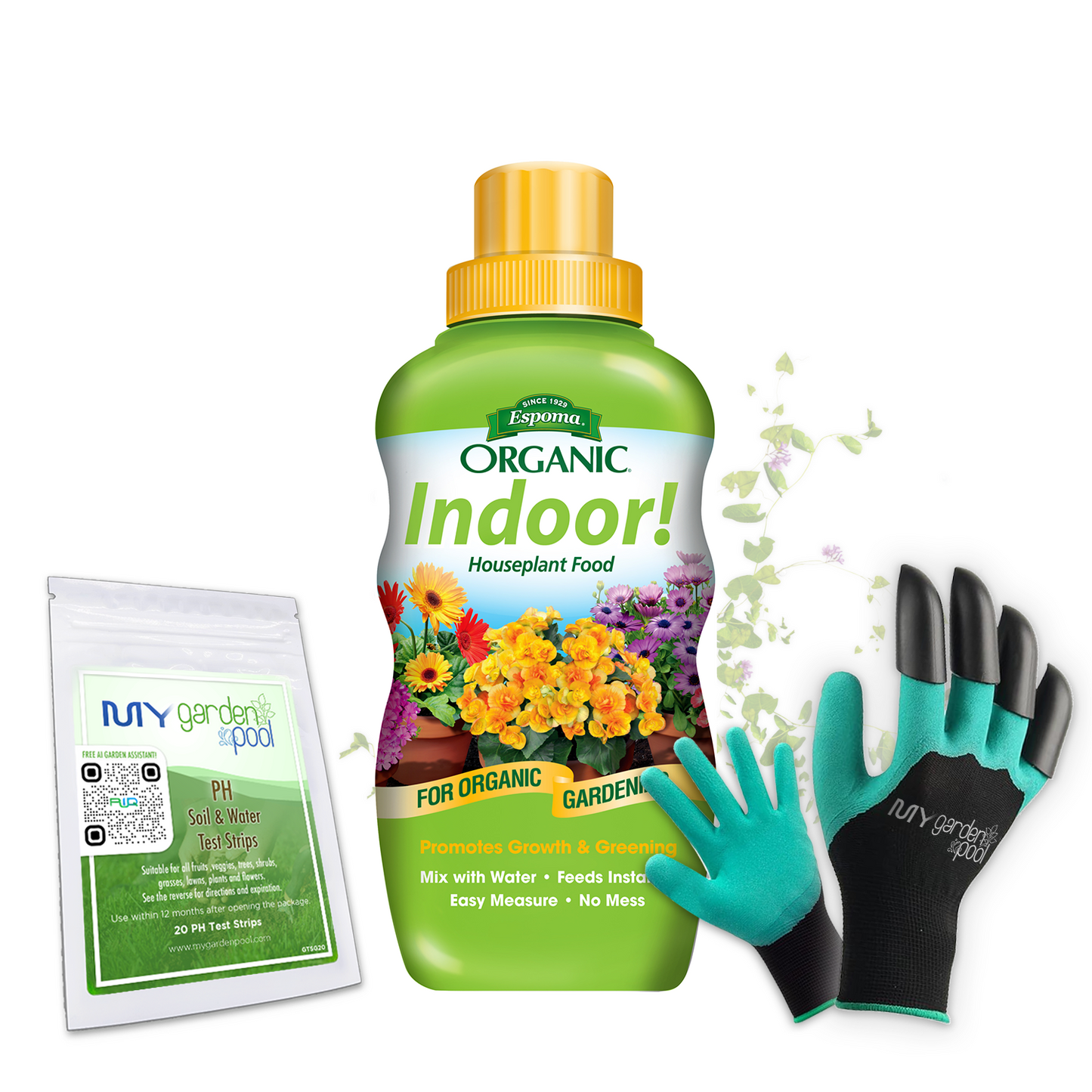 Indoor! 8 oz – Espoma Organic Houseplant Fertilizer – Includes My Garden Pool Claw Gloves & Soil pH Test Strips