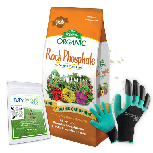 Espoma Rock Phosphate 7.25 lb – Natural Source of Phosphorus & Calcium for Root & Bloom Boost – With Gloves & Soil pH Test Strips