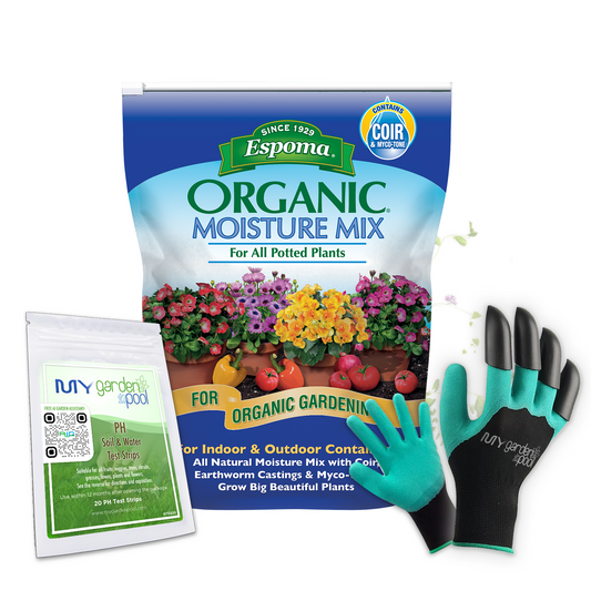 Espoma Organic Moisture Mix 8 qt – Water Saving Potting Soil – Bonus Claw Gloves & Soil pH Test Kit