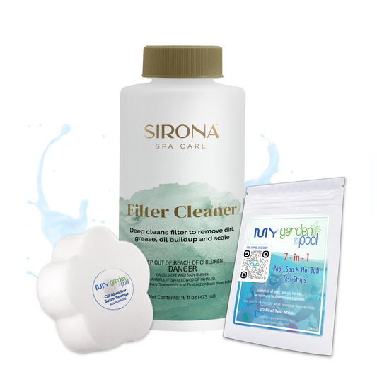 Sirona Filter Cleaner 32 fl oz – Deep Cleaning for Spa Filters – Extends Filter Life – Includes Scum Sponge and 7-in-1 Test Strips