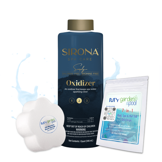 Sirona Simply Oxidizer 32 fl oz – Non-Chlorine Spa Shock – Revives and Refreshes Spa Water – Includes Scum Sponge and 7-in-1 Test Strips