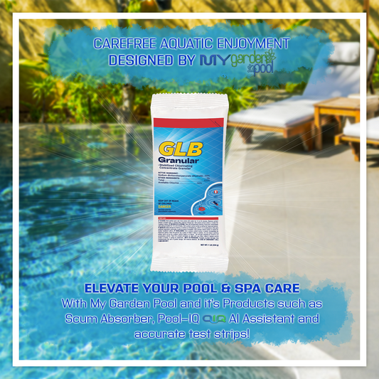 GLB 71001A Granular Chlorine, 1 LB with My Garden Pool 20 Ct. Test Strips & Scum Sponge