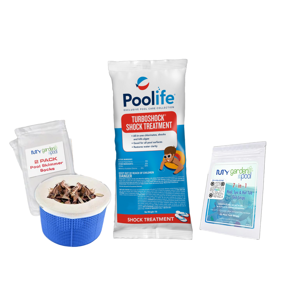 Poolife TurboShock Treatment 25 lb – Professional Grade Pool Shock – High Chlorine Strength – Includes 2 Scum Socks and 7-in-1 Test Strips