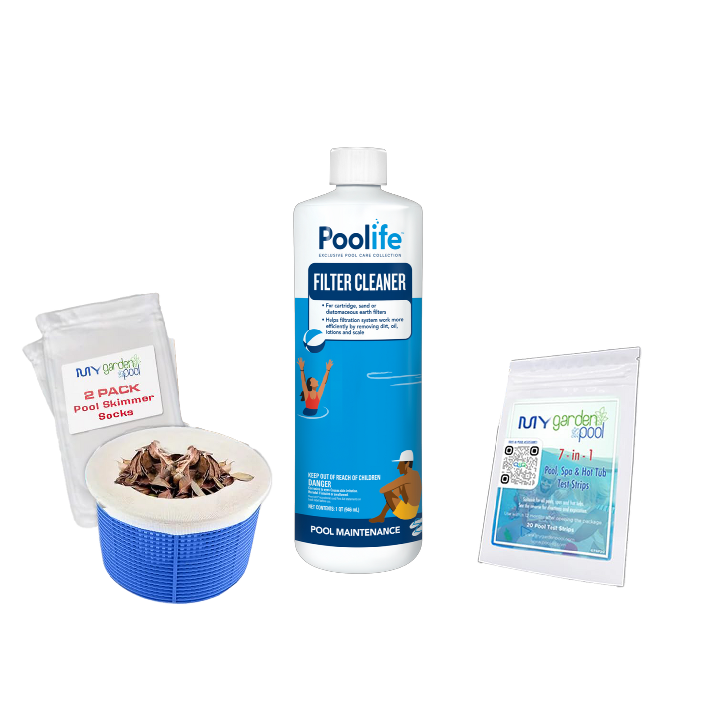 Poolife Filter Cleaner 32 fl oz – Deep Cleans Cartridge, Sand & DE Filters – Restores Flow & Efficiency – Includes Test Strips & 2 Scum Socks