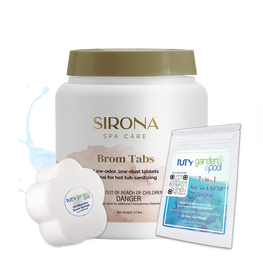 Sirona Brom Tabs 2.2 lbs – Long-Lasting Bromine Sanitizer – Consistent Water Clarity – Includes Scum Sponge and 7-in-1 Test Strips