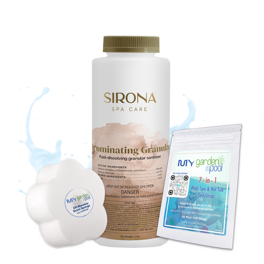 Sirona Brominating Granular 2 lbs – Fast-Acting Spa Bromine Shock – Maintains Safe Water – Includes Scum Sponge and 7-in-1 Test Strips