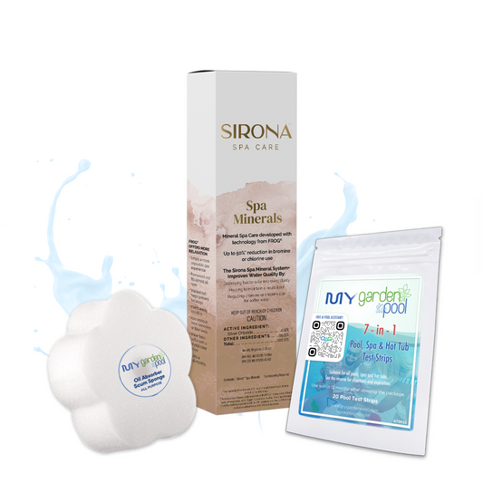 Sirona Spa Minerals – Continuous Mineral Sanitizer for Spas – Softens and Protects Water – Includes Scum Sponge and 7-in-1 Test Strips